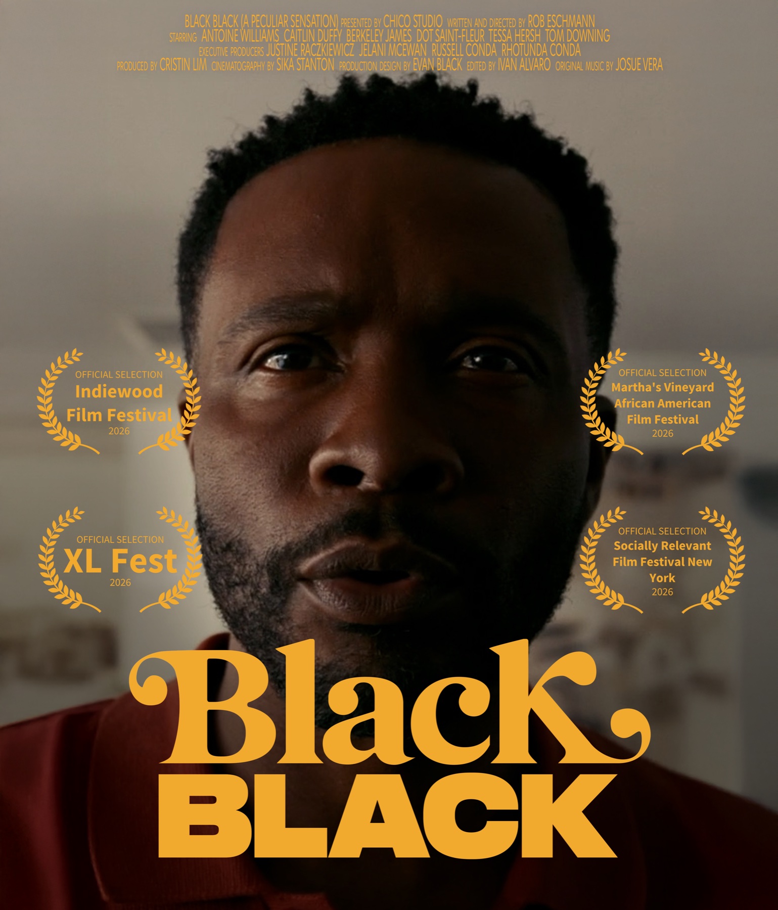 BLACK BLACK poster with four 2026 film festival laurels